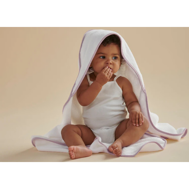 Christy "Mini Hooded" Bath Towel in White with Pink Trim