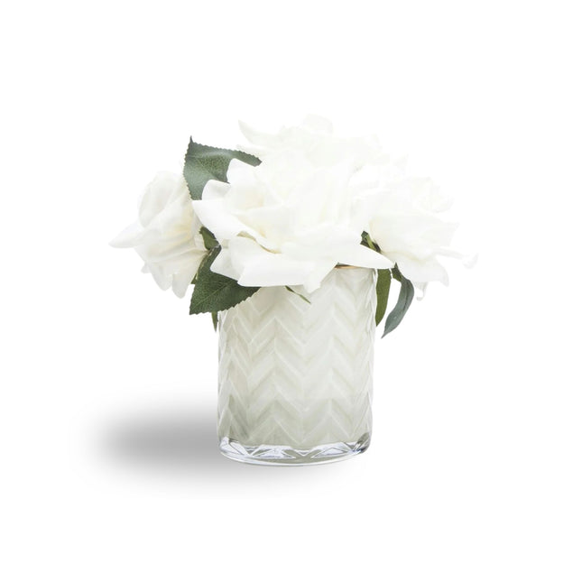 "Rose Buds Herringbone Bouquet" in Cream Vase – Artificial Silk Flowers