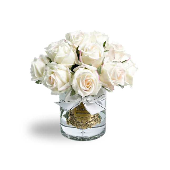 "Grand Rose Buds Bouquet" in Glass Vase – 21 Artificial Silk Flowers
