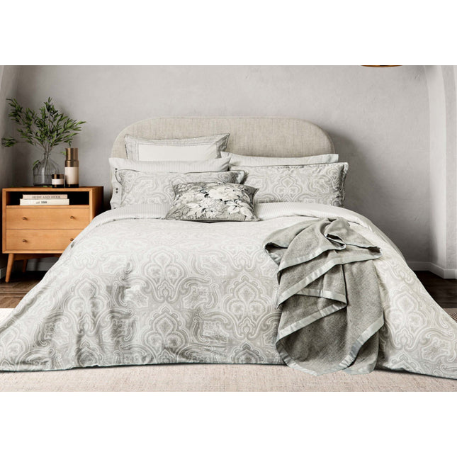 Bedeck of Belfast "Amalia" Duvet Cover and Oxford Pillowcase in Silver/White