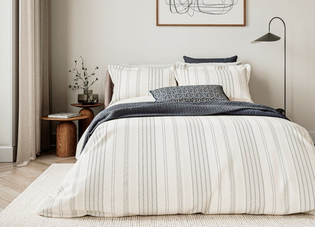 Bedeck of Belfast "Nena" Woven Stripe Duvet Cover Set in Denim
