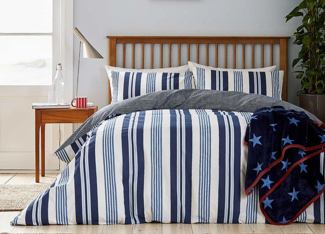 Helena Springfield "Huntington Stripe" Duvet Cover Sets in Navy & Cobalt