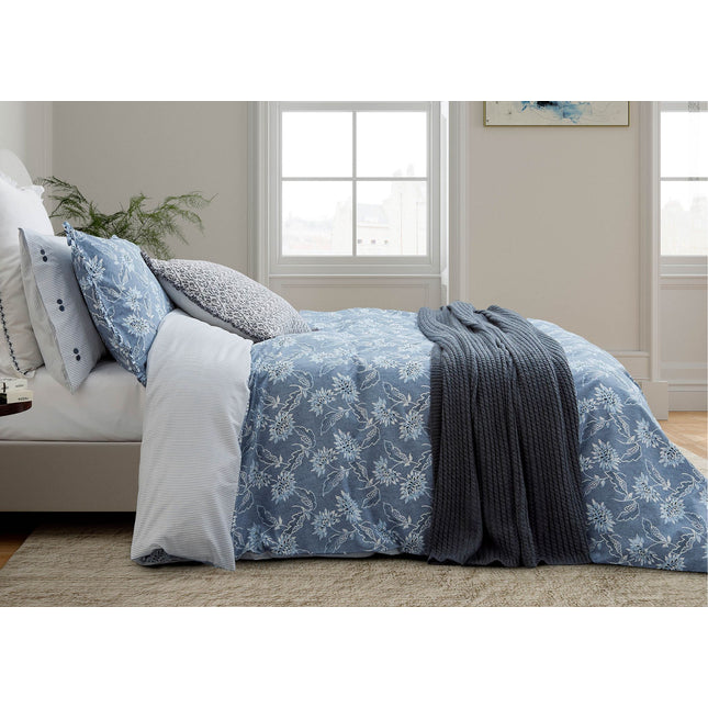 Bedeck of Belfast "Miya" Duvet Cover and Oxford Pillowcase in Chambray Blue