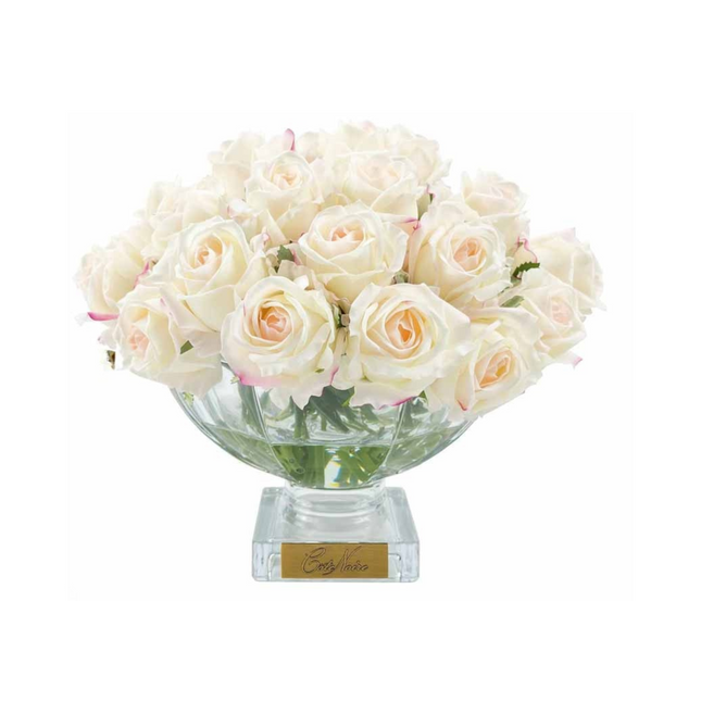 "Centerpiece Rose Buds" in Glass Vase – 37 Artificial Silk Flowers