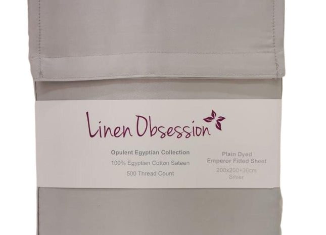 Linen Obsession "Opulent Egyptian" 500 Thread Count Cotton Sateen Plain Dyes in Silver