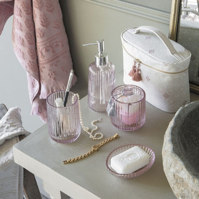 Mathilde "Ribbed Pink Glass" Bathroom Accessories