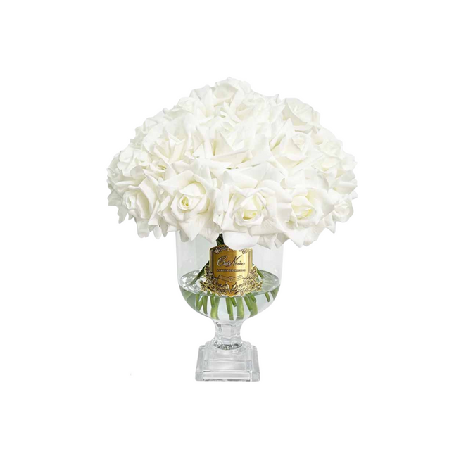 Linen Obsession "Versailles Rose Bouquet" in Glass Vase – 31 Artificial Silk Flowers