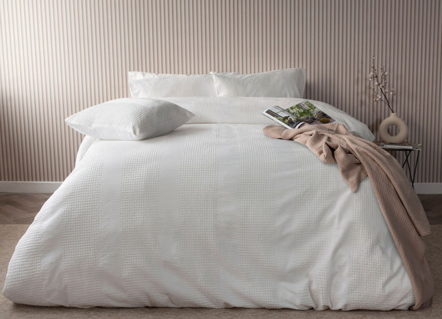 Belledorm "Waffle Stripe" Duvet Cover Set in Off White