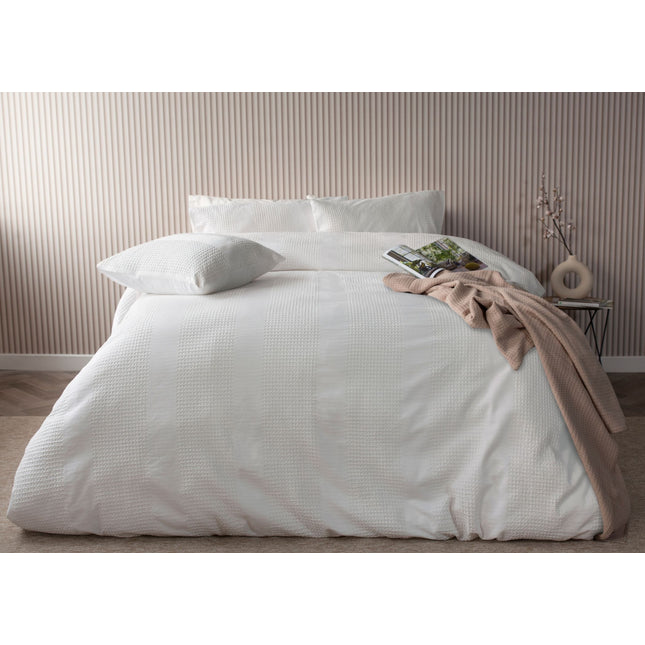 Belledorm "Waffle Stripe" Duvet Cover Set in Off White