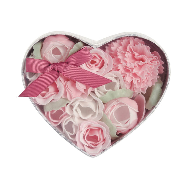 Mathilde "Rose Fragrance" Heart Box Bouquet Soap Flower Garden in Pink and White