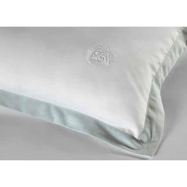 Amalia "Prado" 430 Thread Count Duvet Cover in White with Soft Green Border