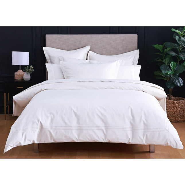Linen Obsession "Triple Line" 500 Thread Count Egyptian Cotton Sateen Bed Linen in White