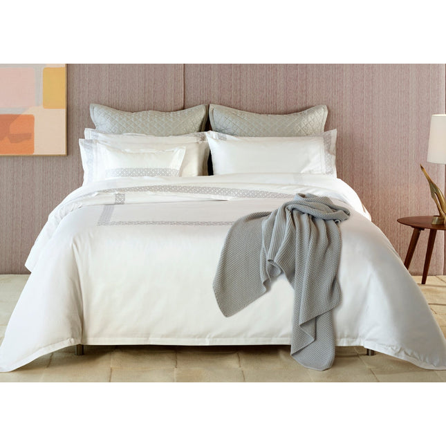 Amalia "Elo" 430TC Duvet Cover in White with Grey Embroidery