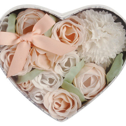 Mathilde "Rose Fragrance" Heart Box Bouquet Soap Flower Garden in Nude and White