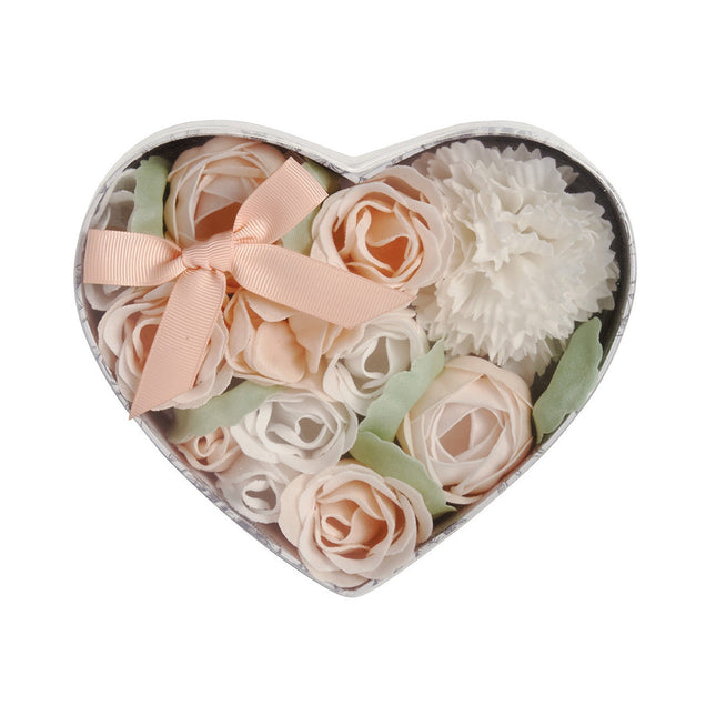 Mathilde "Rose Fragrance" Heart Box Bouquet Soap Flower Garden in Nude and White