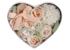 Mathilde "Rose Fragrance" Heart Box Bouquet Soap Flower Garden in Nude and White