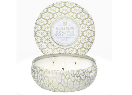 Voluspa "Eucalyptus & White Sage" 3 Wick Tin Candle