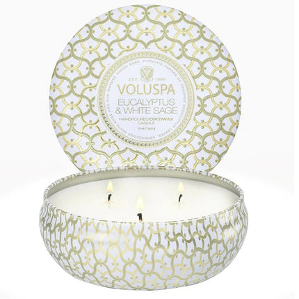 شمعة فولوسبا المعدنية بثلاث فتائل "الأوكالبتوس والمريمية البيضاء"