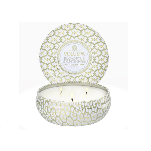 شمعة فولوسبا المعدنية بثلاث فتائل "الأوكالبتوس والمريمية البيضاء"