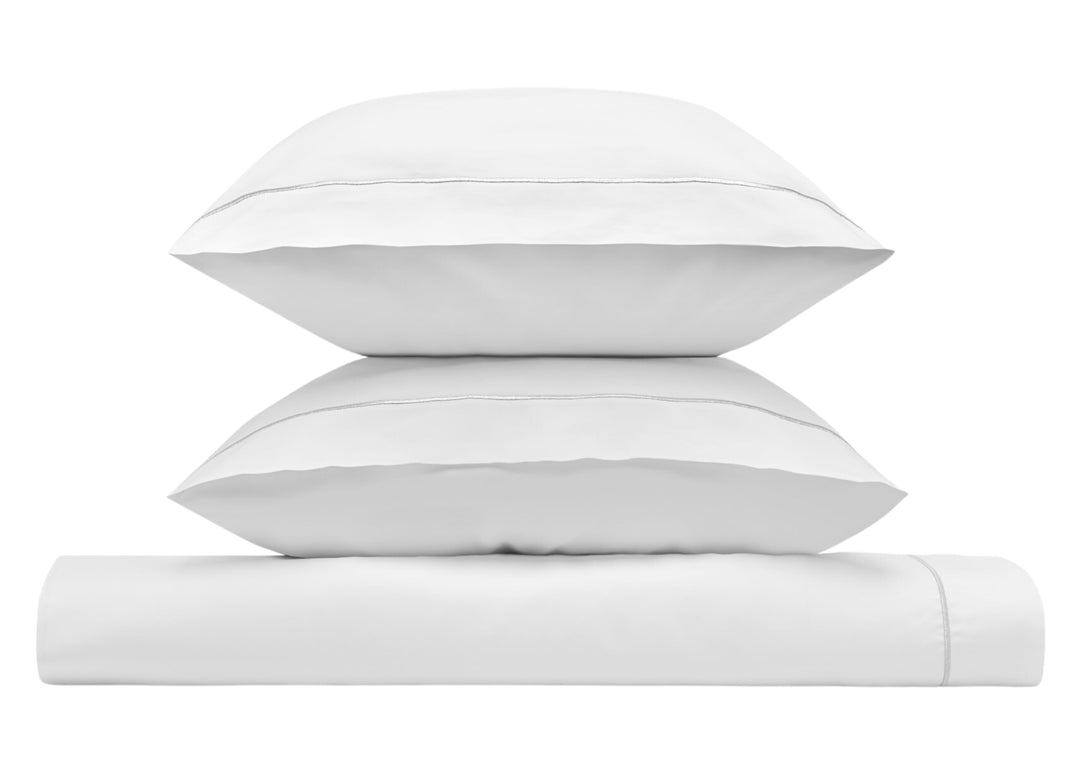 Amalia 800 Thread Count "Dalia" Pillowcase in White with Silver Embroidery