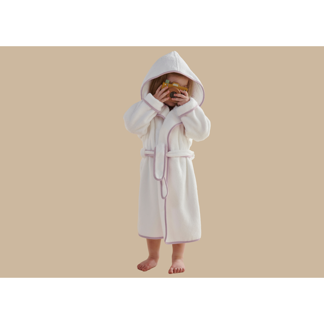 Christy "Mini Hooded" Bath Robe in White & Pink