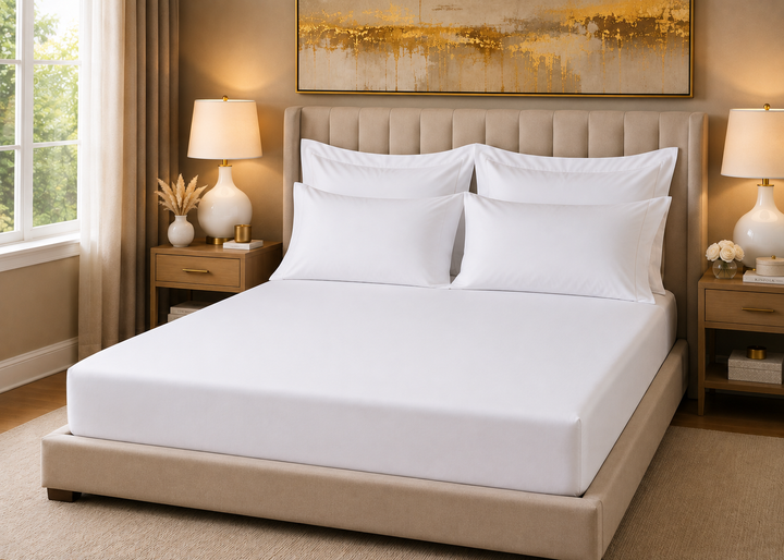 Linen Obsession 300 Thread Count "Luxury Sateen" Fitted Sheet in White
