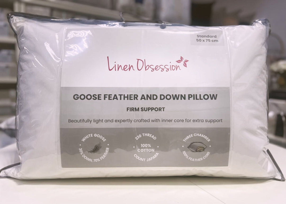 Linen Obsession "Goose Down &amp; Feather Surround" Filled Pillows - Firm Support