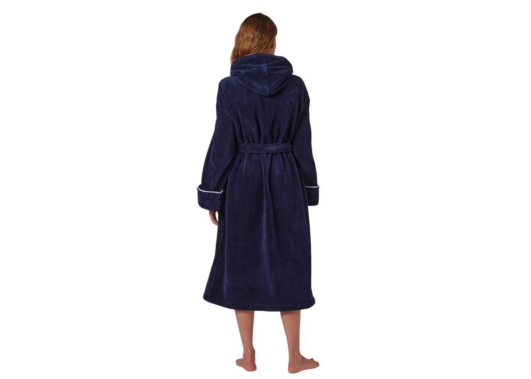 Jasper Conran "Microfibre" Bath Robe with Piping in Navy Blue