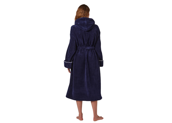 Jasper Conran "Microfibre" Bath Robe with Piping in Navy Blue