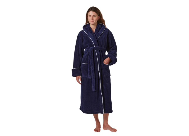 Jasper Conran "Microfibre" Bath Robe with Piping in Navy Blue