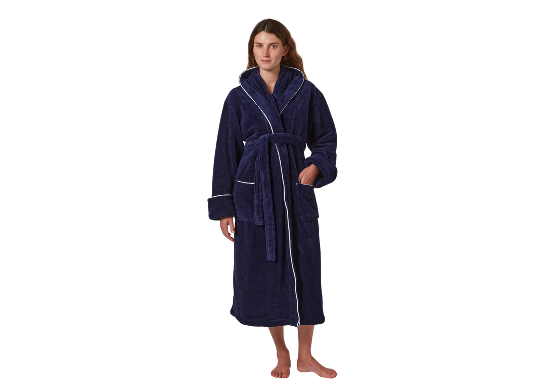 Jasper Conran "Microfibre" Bath Robe with Piping in Navy Blue