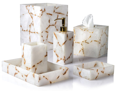 Mike + Ally "Gemstone" Milk Quartz Bathroom Accessories in White & Gold