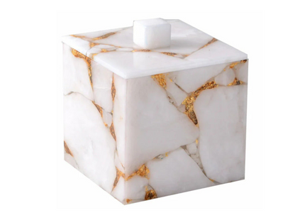 Mike + Ally "Gemstone" Milk Quartz Bathroom Accessories in White & Gold
