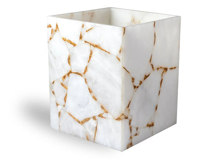 Mike + Ally "Gemstone" Milk Quartz Bathroom Accessories in White & Gold