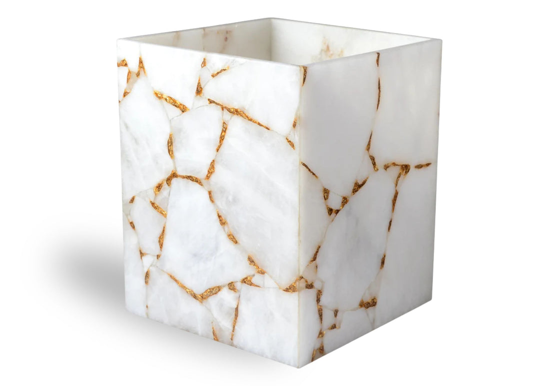 Mike + Ally "Gemstone" Milk Quartz Bathroom Accessories in White &amp; Gold