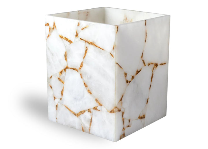 Mike + Ally "Gemstone" Milk Quartz Bathroom Accessories in White &amp; Gold