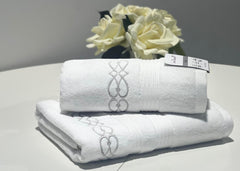 Linen Obsession "Elena" Bath Towels in White/Silver