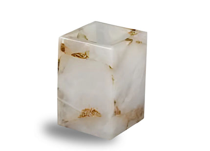 Mike + Ally "Gemstone" Milk Quartz Bathroom Accessories in White & Gold