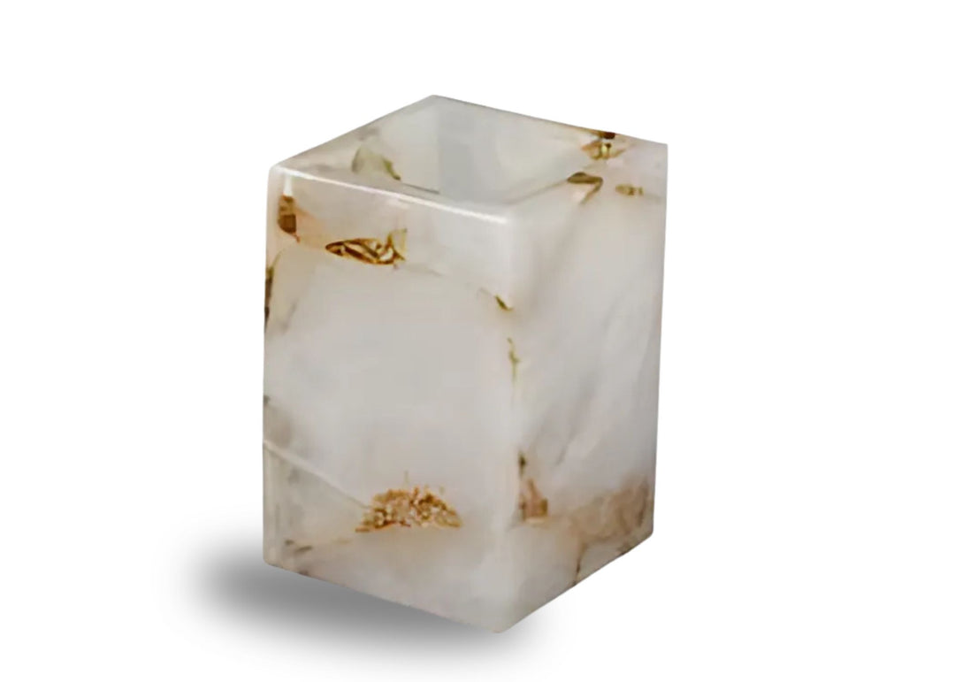 Mike + Ally "Gemstone" Milk Quartz Bathroom Accessories in White &amp; Gold