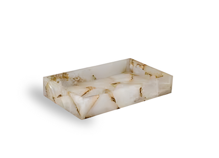 Mike + Ally "Gemstone" Milk Quartz Bathroom Accessories in White & Gold