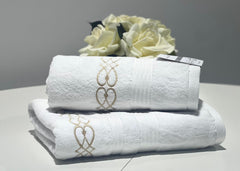 Linen Obsession "Elena" Bath Towels in White/Gold