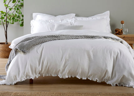 Christy Organic Cotton "Retreat Ruffle" Plain Dyed Duvet Cover Sets in White