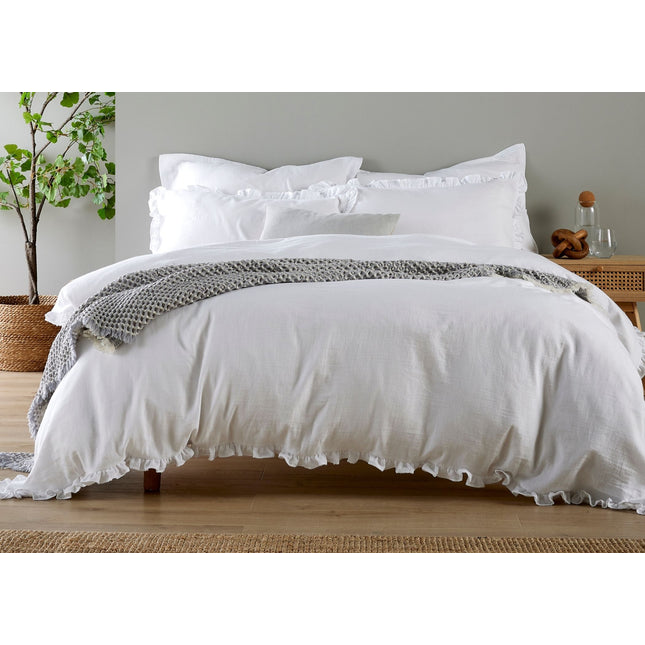 Christy Organic Cotton "Retreat Ruffle" Plain Dyed Duvet Cover Sets in White