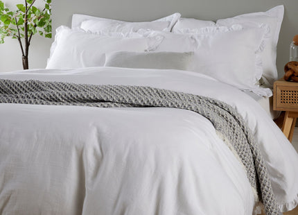 Christy Organic Cotton "Retreat Ruffle" Plain Dyed Duvet Cover Sets in White