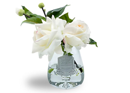 Linen Obsession "Tea Rose Bouquet" in Glass Vase – Artificial Silk Flowers