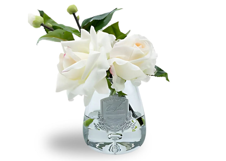 Linen Obsession "Tea Rose Bouquet" in Glass Vase – Artificial Silk Flowers