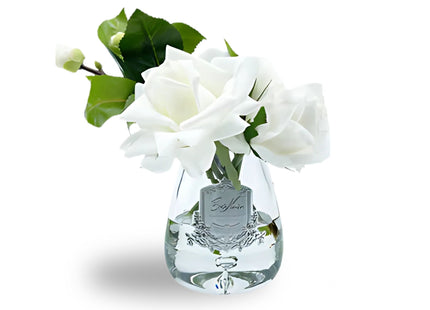 Linen Obsession "Tea Rose Bouquet" in Glass Vase – Artificial Silk Flowers