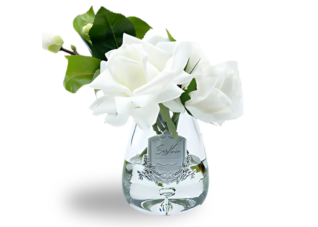 Linen Obsession "Tea Rose Bouquet" in Glass Vase – Artificial Silk Flowers