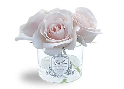 Linen Obsession "Five Rose Bouquet" in Glass Vase – 5 Artificial Silk Flowers