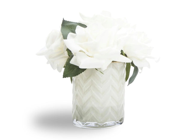Linen Obsession "Rose Buds Herringbone Bouquet" in Cream Vase – Artificial Silk Flowers